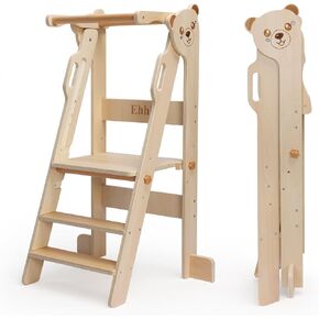 EHHLY Toddler Standing Tower,Foldable Toddler Learning Tower for Kitchen | Kids Standing Tower with 3 Adjustable Heights for Kitchen Bathroom Learning and Cooking, Ages 18 Months to 6 Years in Kuwait