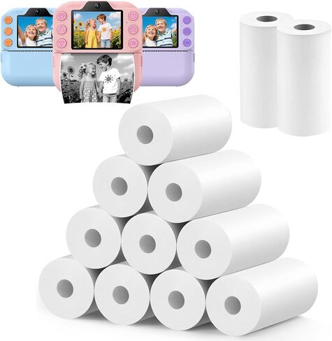 Kids Camera Instant Print, Toddler Toys, Portable Digital Camera 64GB SD Card, Kid Toy for Ages 3-12 Girl, Pink &10 Rolls Instant Print Refill Paper Set in Kuwait