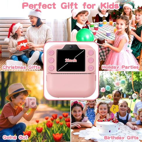 Kids Camera Instant Print, Toddler Toys, Portable Digital Camera 64GB SD Card, Kid Toy for Ages 3-12 Girl, Pink &10 Rolls Instant Print Refill Paper Set in Kuwait