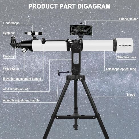 Telescope for Adults High Powered, 90mm Aperture 1000mm Refractor Telescopes for Adults Astronomy Telescopio with High Precision Adjustment, Ultra-Stable Vertisteel AZ Mount Base Tripod, Phone Adapte in Saudi Arabia