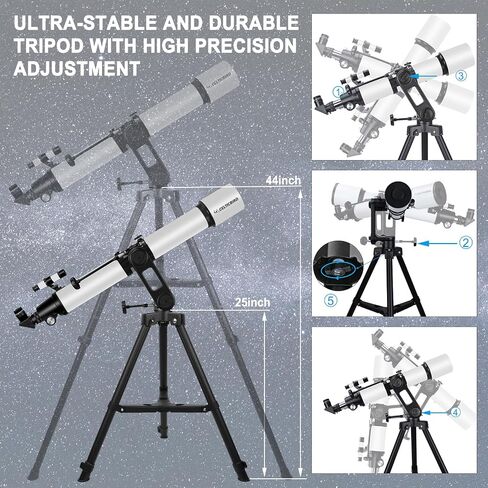 Telescope for Adults High Powered, 90mm Aperture 1000mm Refractor Telescopes for Adults Astronomy Telescopio with High Precision Adjustment, Ultra-Stable Vertisteel AZ Mount Base Tripod, Phone Adapte in Saudi Arabia