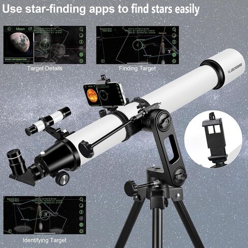 Telescope for Adults High Powered, 90mm Aperture 1000mm Refractor Telescopes for Adults Astronomy Telescopio with High Precision Adjustment, Ultra-Stable Vertisteel AZ Mount Base Tripod, Phone Adapte in Saudi Arabia
