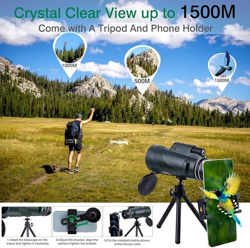 80x100 High-Power Binoculars Two-Piece Set with Phone Mount and Tripod, Featuring BAK4 Prisms and FMC-Coated Lenses Ideal for Hunting,Stargazing,Birdwatching,Wildlife Observation, Camping, and Hiking in Saudi Arabia
