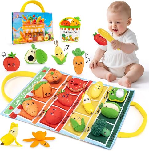 Montessori Toys for 1 Year Old – My First Shopping Trip Baby Sensory Toy, Color Sorting Play Food with Crinkle & Rattle, Fine Motor Skills Learning Gift for 1 2 3 Year Old Boy Girl Birthday Christmas in Saudi Arabia
