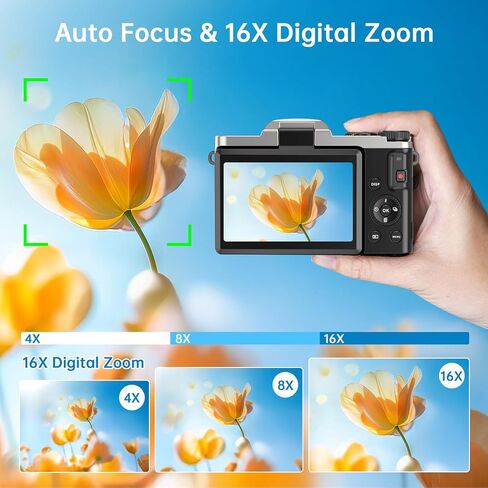4K Digital Camera for Photography with WiFi 64MP Auto-Focus Vlogging Camera for YouTube Video 3'' 180° Flip Screen 4K Cameras 16X Zoom Anti-Shake Compact Point and Shoot Cameras with SD Card in Kuwait