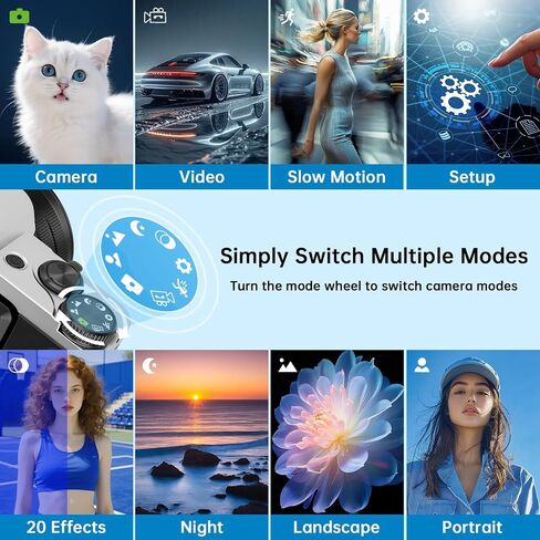 4K Digital Camera for Photography with WiFi 64MP Auto-Focus Vlogging Camera for YouTube Video 3'' 180° Flip Screen 4K Cameras 16X Zoom Anti-Shake Compact Point and Shoot Cameras with SD Card in Kuwait