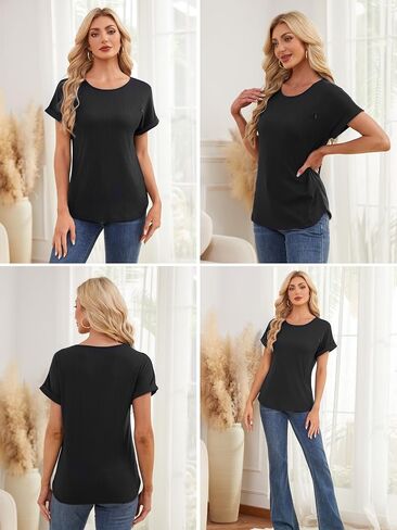 Ecavus 3 Pack Women's Nursing Shirts for Breastfeeding with Hidden Zipper | short sleeve,discreet nursing access,pumping friendly,ribbed knit fabric,stretchy,breathable,daily casual,office wear in Kuwait