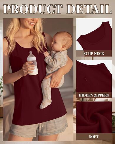 4 Pack Women's Nursing Tank Tops, 4-Color, Large | Breastfeeding Sleeveless Shirts, Hidden Zippers, Scoop Neck, Loose Maternity Tops, Postpartum Tees, Summer Pumping Outfits in Saudi Arabia
