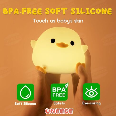 UNEEDE LED Cute Bean Duck Night Light, DoDo Duck Silicone Nursery Night Light Squishy Dimmable Rechargeable Table Bedside Lamp with Touch Sensor for Bedrooms, Living Room Unique Dorm Decor Gift Toy in Kuwait