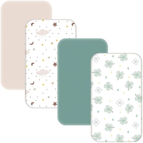 4 Pack Bassinet Sheets - 33"x20" Bedside Bassinet Sheets for Baby Delight, Angelbliss, Maxi-COSI, Fodoss & Most Regular Size Bedside Sleeper | Ultra Soft Skin Friendly Bassinet Fitted Sheets for Boys in Kuwait