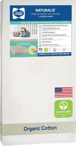 Sealy Baby 2 Stage Infant Crib Mattress Plus Toddler Bed Fit, Breathable, Resistant to Stain Cover, Dual Firmness and Ultra-Lightweight, Naturalis in Saudi Arabia