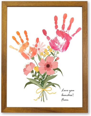 TwoDays Flower Bouquet Handprint Art Craft DIY Kit, Unique Gifts for Mom from Daughter or Son for Mother's Day Birthday Christmas, Gift for Grandma. (Floral-1, Brown) in Kuwait