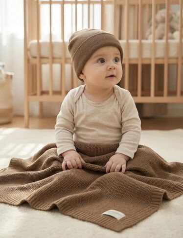 Newborn Baby Gift Set, Cotton Knit Blanket & Matching Beanie for Boys Girls | 100% Cotton Comfort | Boutique Gift Ready | Breathable Knit | 30x40 Inch Blanket | 0-6 Months Fit | Easy Care in Kuwait