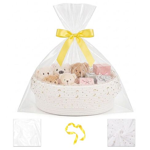 YOUDENOVA Baby Gift Basket, 17" x 12.6" x 7" Large Woven Basket | Gift Basket Empty with Bag, Ribbon and Glitter Tulle, Woven Baby Shower Basket, Gift Basket for Holiday, Birthday & Decor in Saudi Arabia