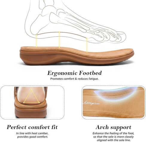 Littleplum Womens Bohemian Flat Sandals Comfortable Elastic Ankle Strap & Non Slip Walking Shoes With Arch Support For Summer Casual Vacation Elegance Champagne Size 9.5 in Saudi Arabia