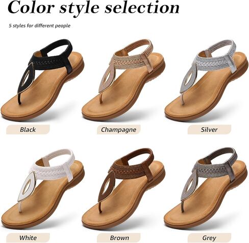 Littleplum Womens Bohemian Flat Sandals Comfortable Elastic Ankle Strap & Non Slip Walking Shoes With Arch Support For Summer Casual Vacation Elegance Champagne Size 9.5 in Saudi Arabia