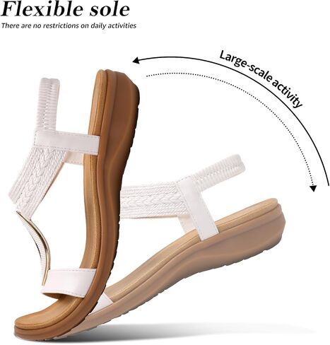 Littleplum Womens Bohemian Flat Sandals Comfortable Elastic Ankle Strap & Non Slip Walking Shoes With Arch Support For Summer Casual Vacation Casual White Size 7 in Saudi Arabia