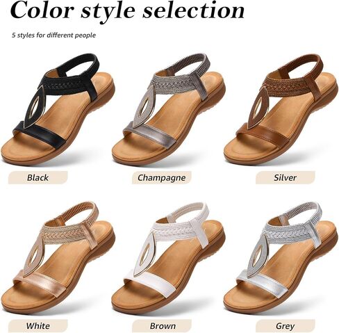 Littleplum Womens Bohemian Flat Sandals Comfortable Elastic Ankle Strap & Non Slip Walking Shoes With Arch Support For Summer Casual Vacation Casual White Size 7 in Saudi Arabia