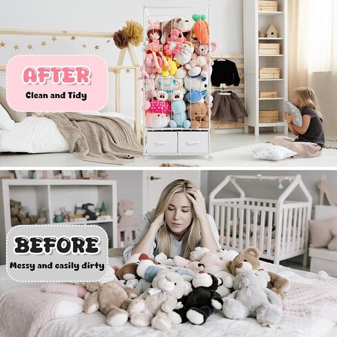 Large Stuffed Animal Storage, Metal Stuffed Animal Zoo Easy Side Access | Open Side Bungee for Easy Toy Access, 2 Storage Drawers, Smooth-Rolling Casters, Ideal for Teddy Bear Storage in Any Room in Kuwait