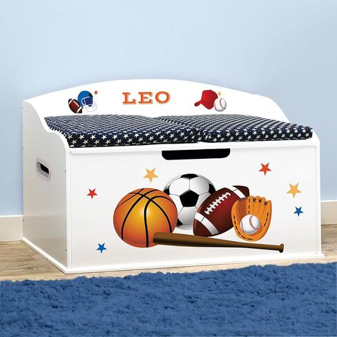DIBSIES Personalized Creative Wonders Toy Box, Sports, 30 x 19.25 x 18 inches, Soft-Close Lid (Blue) in Saudi Arabia