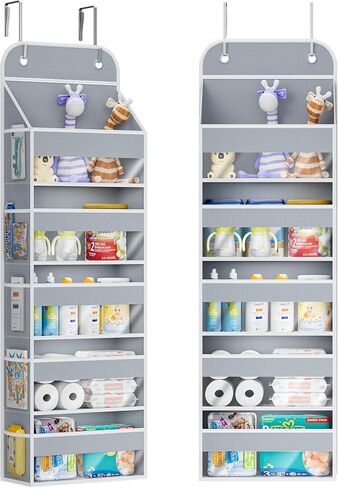 COOLBEBE Over the Door Organizer, 5-Shelf Hanging Storage, Grey | 2 Metal Hooks, Heavy Duty Door Organizer with Clear Windows & Movable Caddy for Nursery Bathroom Bedroom Closet in Saudi Arabia