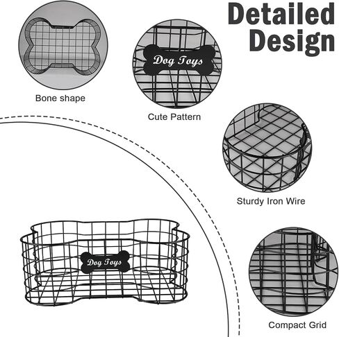 Metal Dog Toy Basket,Iron Wire Dog Toy Bin,Dog Bone Shaped Basket,Puppy Toy Stuff Organizer,Sturdy Dog Storage for Dog Toys,Harness,Leash,Blanket,Snacks,Accessories-Black in Kuwait