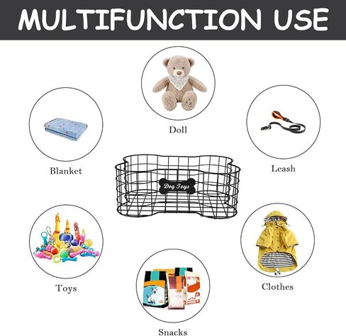 Metal Dog Toy Basket,Iron Wire Dog Toy Bin,Dog Bone Shaped Basket,Puppy Toy Stuff Organizer,Sturdy Dog Storage for Dog Toys,Harness,Leash,Blanket,Snacks,Accessories-Black in Kuwait