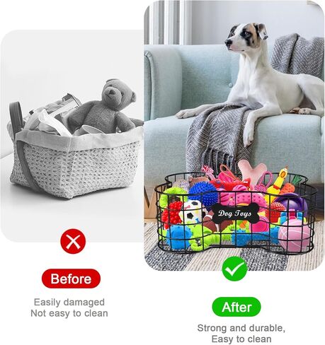 Metal Dog Toy Basket,Iron Wire Dog Toy Bin,Dog Bone Shaped Basket,Puppy Toy Stuff Organizer,Sturdy Dog Storage for Dog Toys,Harness,Leash,Blanket,Snacks,Accessories-Black in Kuwait