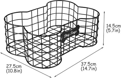 Metal Dog Toy Basket,Iron Wire Dog Toy Bin,Dog Bone Shaped Basket,Puppy Toy Stuff Organizer,Sturdy Dog Storage for Dog Toys,Harness,Leash,Blanket,Snacks,Accessories-Black in Kuwait