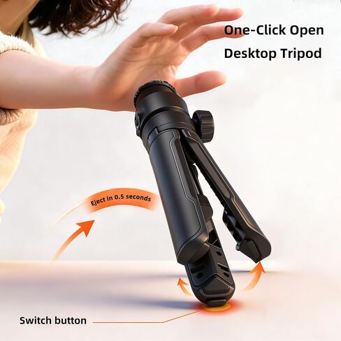 Mini Camera Tripod, One-Touch Quick Open & Fold, with 1/4" Screw Mount | Adjustable Portable Camera & Phone Stand, Compact Tripod for Action Cam, Vlog Recording, Streaming & Zoom Meetings in Saudi Arabia