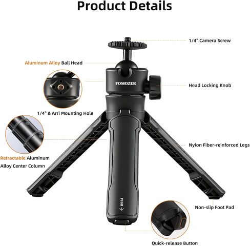 Mini Camera Tripod, One-Touch Quick Open & Fold, with 1/4" Screw Mount | Adjustable Portable Camera & Phone Stand, Compact Tripod for Action Cam, Vlog Recording, Streaming & Zoom Meetings in Saudi Arabia