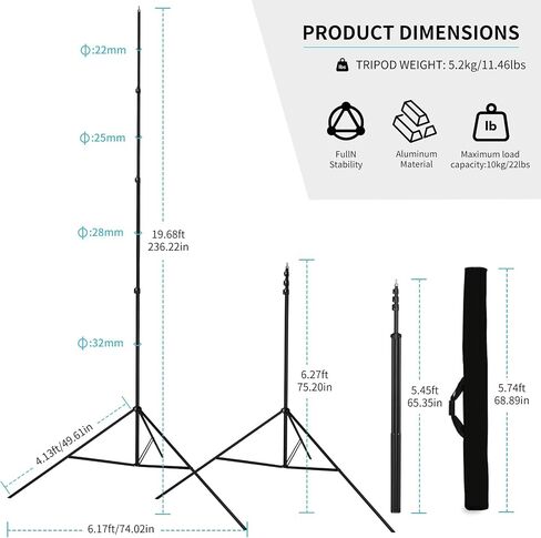 20FT Extra Tall Tripod with Rope Heavy Duty Video Camera Stand | Work with 1/4"&3/8" Screws Aluminum Spring-Assisted Telescoping Tripod for Outdoor Studio Ultra High Stand Overhead in Saudi Arabia