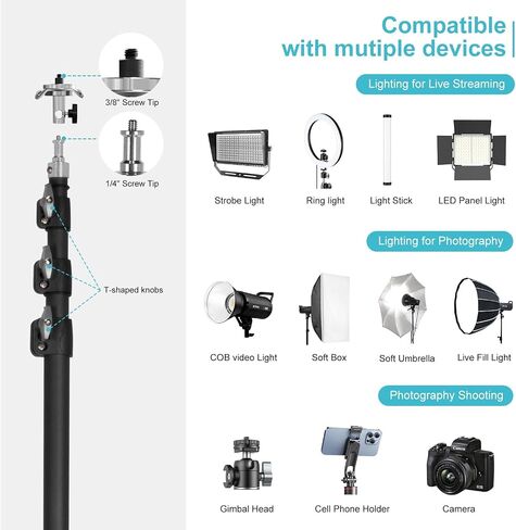 20FT Extra Tall Tripod with Rope Heavy Duty Video Camera Stand | Work with 1/4"&3/8" Screws Aluminum Spring-Assisted Telescoping Tripod for Outdoor Studio Ultra High Stand Overhead in Saudi Arabia
