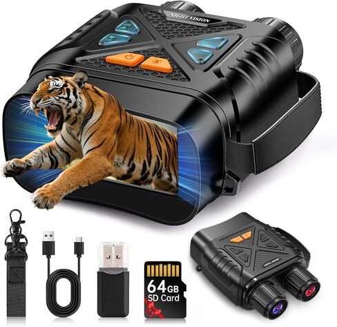 Night Vision Goggles, Night Vision Binoculars for Adults 10X Digital Zoom 7X Infrared Binoculars with 64GB TF Card for Photos and Videos, Ideal for Outdoor Camping and Wildlife Observation in Saudi Arabia