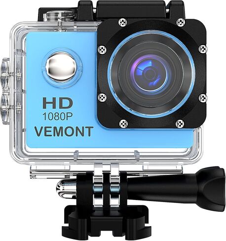 VEMONT Action Camera 1080P 12MP Sports Camera Full HD 2.0 Inch Action Cam 30m/98ft Underwater Waterproof Snorkel surf Camera with Wide-Angle Lens and Mounting Accessories Kit in Saudi Arabia