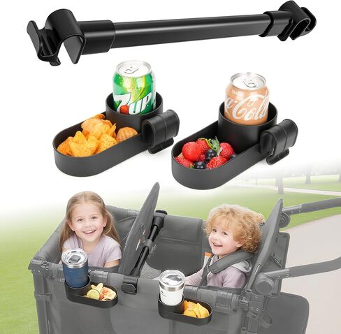Forward-Facing Support Bar + 4-Pack Stroller Wagon Snack Tray with Spill-Proof Cup Holders - Wonderfold Accessories Compatible with WONDERFOLD W4 Elite/Luxe 4-Seater Wagons, Detachable & Easy Install in Saudi Arabia