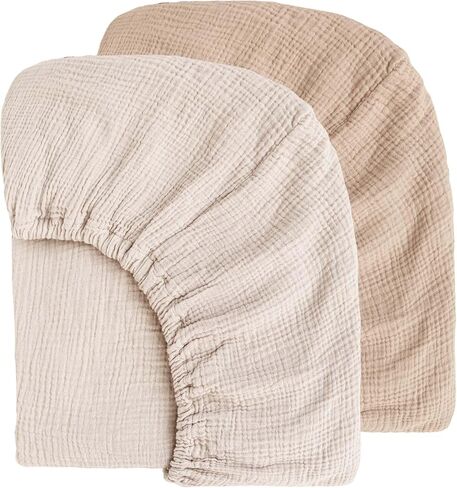 MairMore 2 Pack Muslin Baby Crib Sheets, 52 x 28 in Fitted Bed Sheets | Soft & Durable, 100% Cotton Breathable Elastic Neutral Standard Sheets Set for Toddler, Newborn, Infants, Girls, Boys (Ivory) in Saudi Arabia