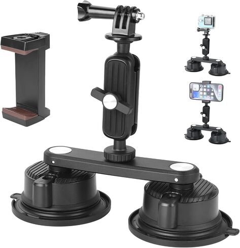 Camera Suction Cup Mount for Action Cameras, 1/4" Screw Ball Head | Quick Release Car Mount with Magic Arm Bracket Compatible with Gopro DJI Insta360 for DSLR Action Camera Phone Video Shooting in Saudi Arabia