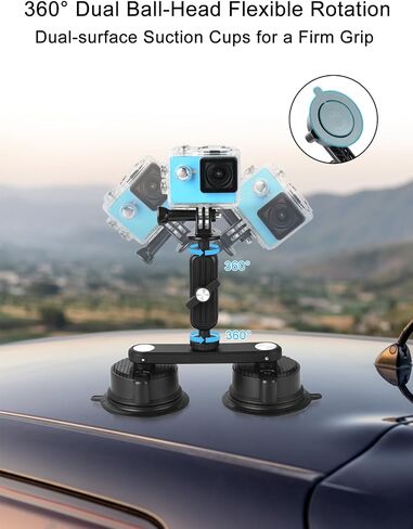 Camera Suction Cup Mount for Action Cameras, 1/4" Screw Ball Head | Quick Release Car Mount with Magic Arm Bracket Compatible with Gopro DJI Insta360 for DSLR Action Camera Phone Video Shooting in Saudi Arabia