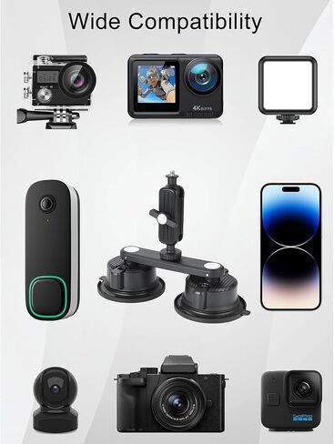 Camera Suction Cup Mount for Action Cameras, 1/4" Screw Ball Head | Quick Release Car Mount with Magic Arm Bracket Compatible with Gopro DJI Insta360 for DSLR Action Camera Phone Video Shooting in Saudi Arabia