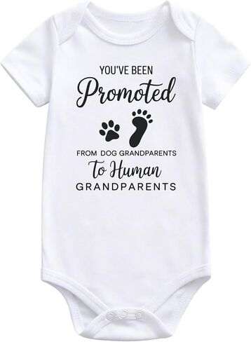 Promoted from Dog Grandparents to Human Grandparents Baby Bodysuit Pregnancy Announcement Cotton Short Sleeve white in Kuwait
