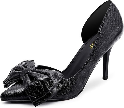 WSKEISP Women D'Orsay Pumps Bow High Heels Slip on Evening Dress Shoes | Metallic crackle leather,3.54" stiletto heels,closed toe,rubber outsole, vintage,luxury,comfortable,prom,party,wedding in Saudi Arabia