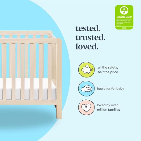 DaVinci Carter's Colby Low-Profile 4-in-1 Baby Crib, Washed Natural | GREENGUARD Gold Certified, Converts to Toddler Bed, Daybed & Full-Size Bed, 4 Adjustable Mattress Heights - Easy to Assemble in Kuwait