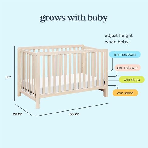 DaVinci Carter's Colby Low-Profile 4-in-1 Baby Crib, Washed Natural | GREENGUARD Gold Certified, Converts to Toddler Bed, Daybed & Full-Size Bed, 4 Adjustable Mattress Heights - Easy to Assemble in Kuwait