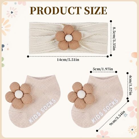 Baby Girl Headbands and Socks Set, 5 Floral Nylon Hairbands with 5 Pairs Non Slip Baby Socks, Soft Matching Accessories for Newborn Infant Girls 0-12 Months in Saudi Arabia