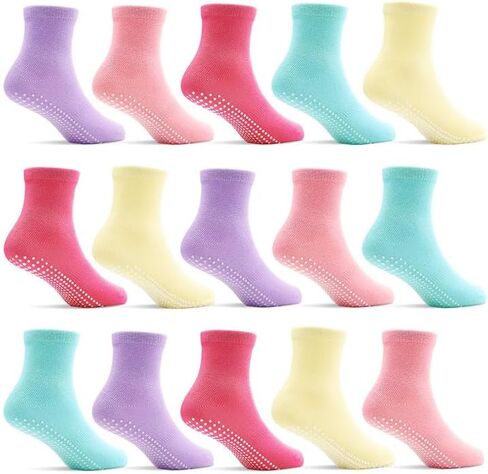 Toddler Grip Socks 15 Pairs, Girl Kids Non Slip Anti-Skid Crew Socks with Grippers Colorful 1-7 Years in Saudi Arabia