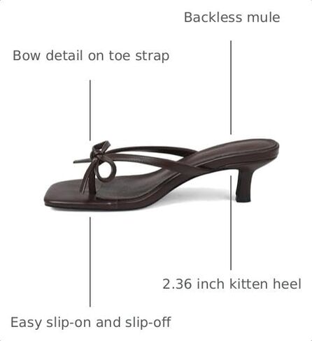 Mattiventon Brown Kitten Heels Flip Flop Heels with Bow | Kitten Heel Sandals Thong Sandals Slip on Square Toe Summer Cute Party Dress Shoes 2.36 In Heel Size 6 in Saudi Arabia