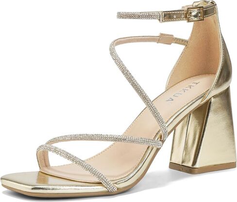 Women's Rhinestone Strap High Heel Sandals, Square Toe, 3.15 Inch Chunky Heel in Saudi Arabia