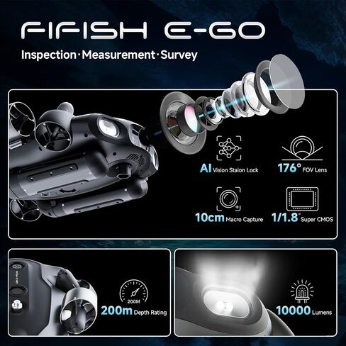 QYSEA FIFISH E-E200A Underwater ROV with Robotic Arm, Integrated mini-DVL for Precise Navigation, 10,000lm, 1/1.8" Sensor, Includes Energy Station & Robotic Arm, Industrial Inspection & Search Rescue, 660ft Dive in Saudi Arabia