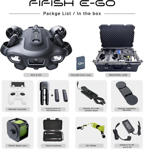 QYSEA FIFISH E-E200A Underwater ROV with Robotic Arm, Integrated mini-DVL for Precise Navigation, 10,000lm, 1/1.8" Sensor, Includes Energy Station & Robotic Arm, Industrial Inspection & Search Rescue, 660ft Dive in Saudi Arabia